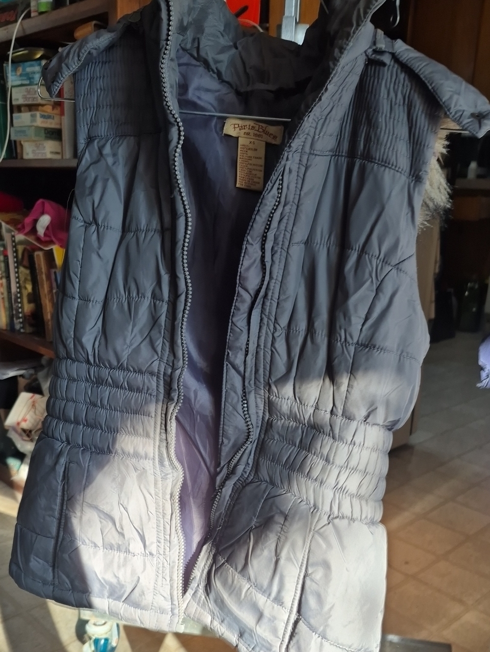 Paris Blues Gray Quilted Hooded Puffer Vest